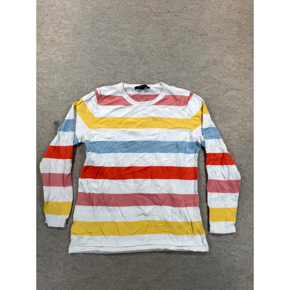 Tommy Hilfiger Womens Large Multicolor Striped Cotton Crew Neck Sweater Pullover